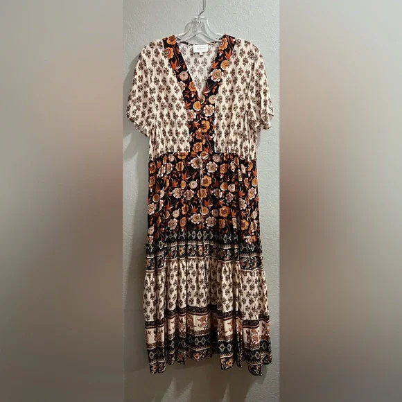 Bohme Brown and Orange Floral Midi Size M - Picture 4 of 8